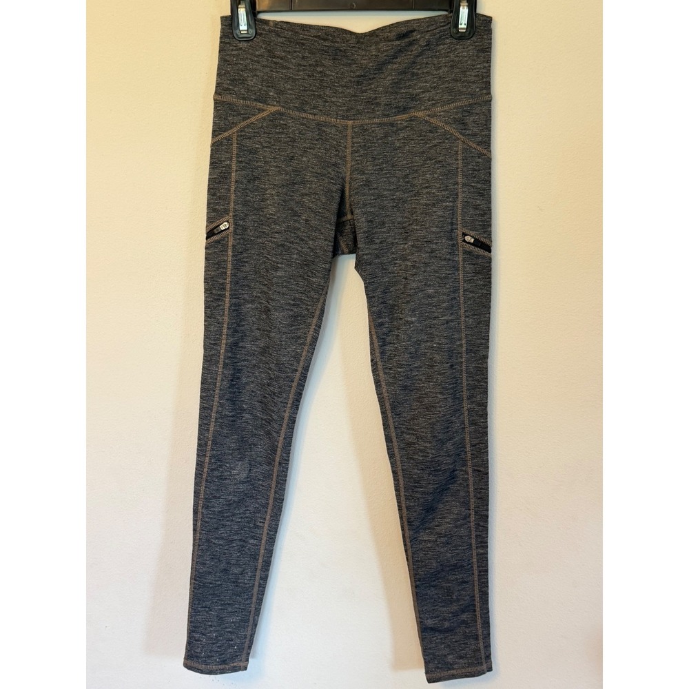 Athleta Womens Space Dye Grey Zipper Pocket Leggings High Rise Active Tights S